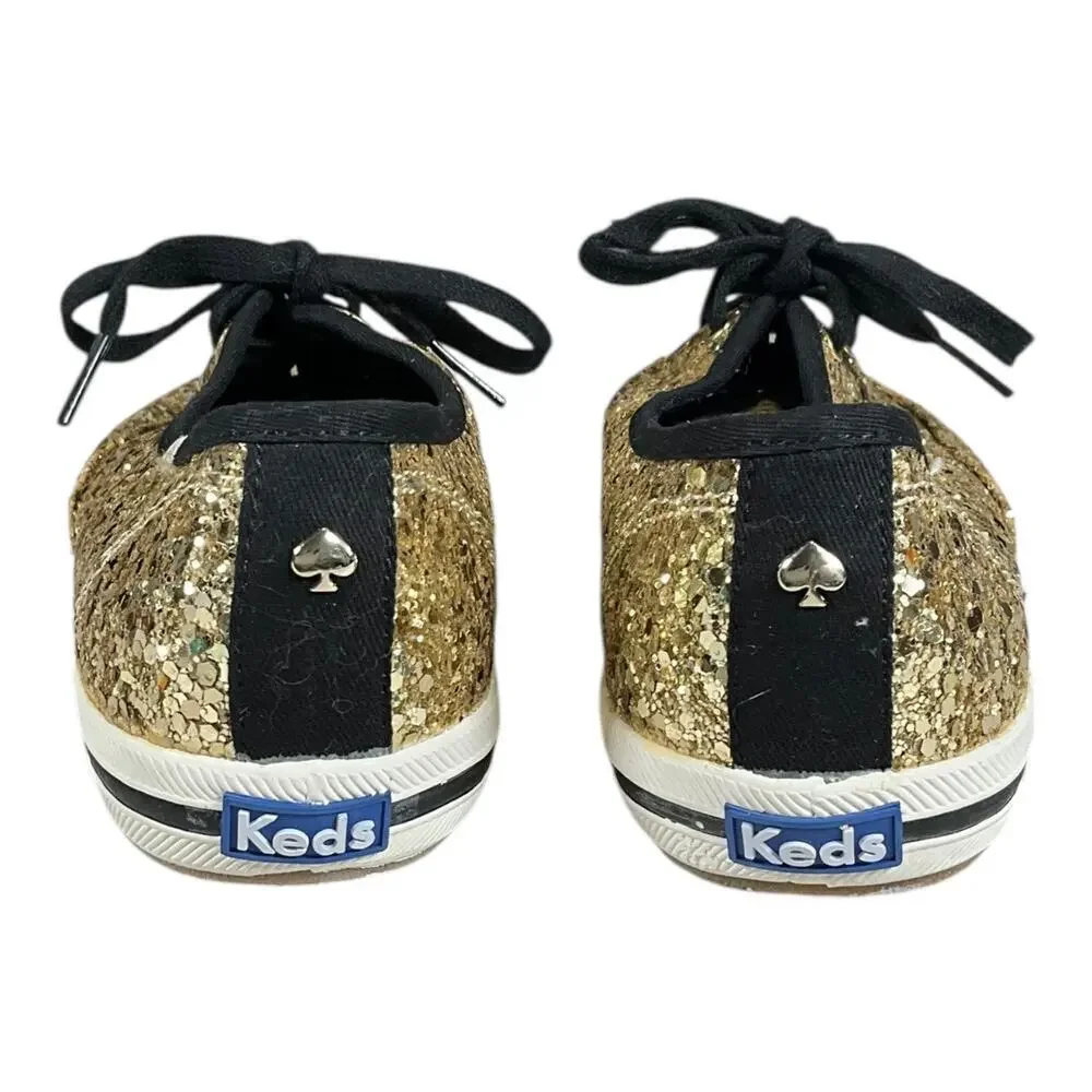 Kate Spade New York Keds Gold Glitter Sneakers Size 8 NWOT Champion LaceUp Shoes